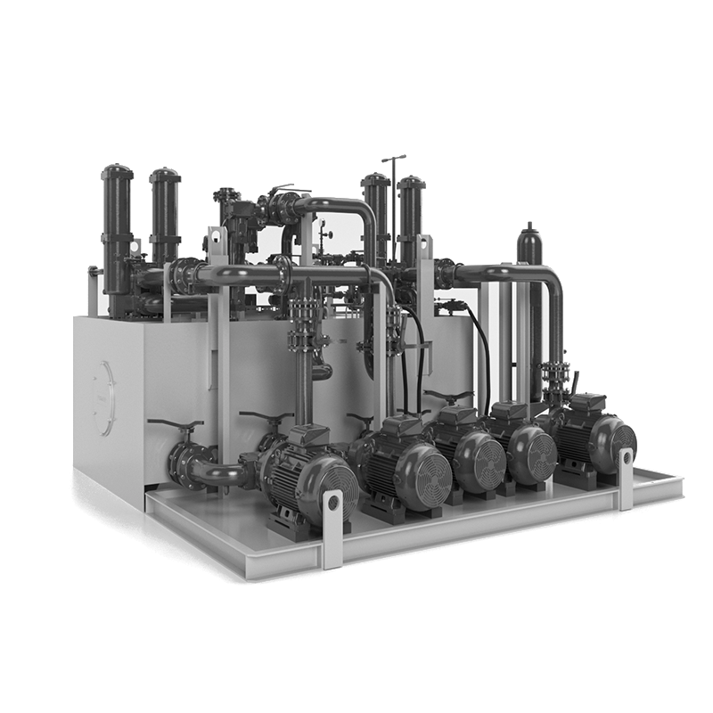 Oil supply system with container and base plate